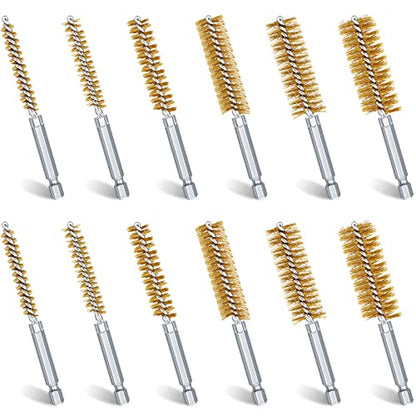 12 Pieces Bore Brush for Drill Wire Bore Brush Set - style: Brass