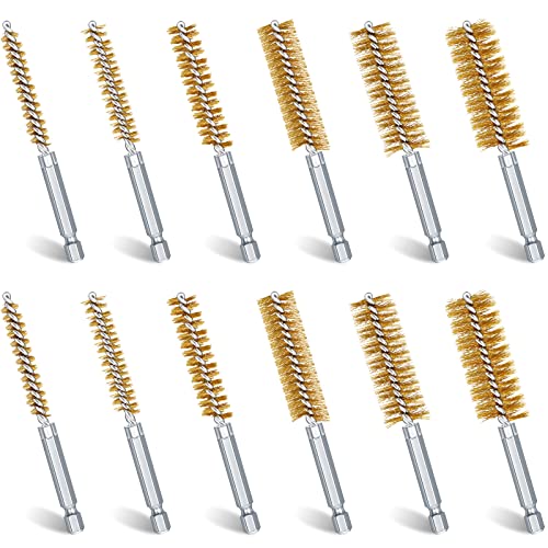 12 Pieces Bore Brush for Drill Wire Bore Brush Set - style: Brass