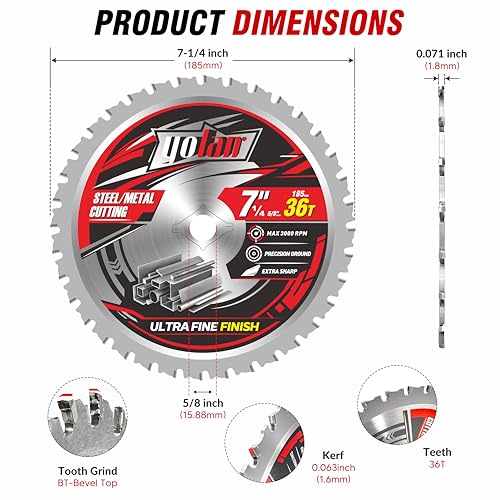 YOLAN 7-1/4" Metal Cutting Blade 36T, TCG Carbide, 5/8" Arbor
