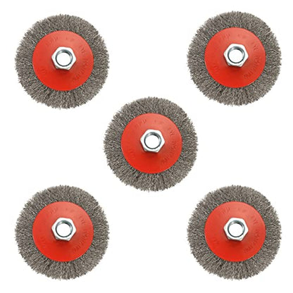 AUPREX 5 Pack 4 Inch Coarse Crimped Wire Wheel Brush for Angle Grinder with 5/8 Inch-11 Threaded Arbor - 0.014 Inch Carbon Steel Wire -Light Duty Conditioning for Metals - size: 4 Inch