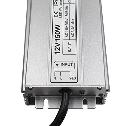 LED Driver Waterproof IP67 Power Supply 150W 12V DC 12.5a Transformer thinner and Durable with US 3-Prong Plug Plate for Outdoor Use - size: 12V150W