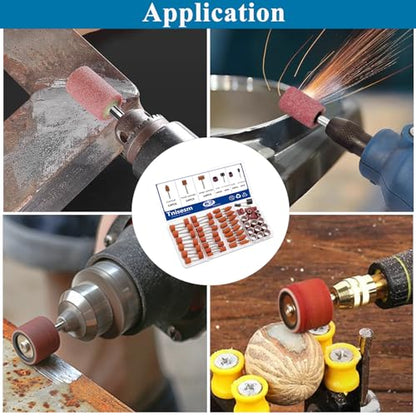 Tnisesm 64Pcs Sanding Bits & Sanding Drum Set for Dremel Rotary Tool with Box, Aluminium Oxide Tough Enough to Metal Rust Removal/Smoothing/Sharpening, Different Shape Meet More Needs - size: 4SIZE-64PCS