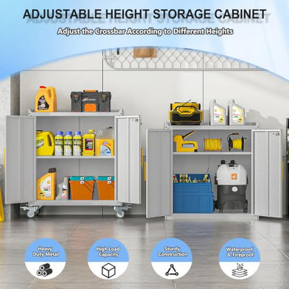 35.6" Rolling Metal Garage Storage Cabinet with Wheels & Lock, Grey White - color: Grey White, size: 18"D x 30"W x 35.6"H