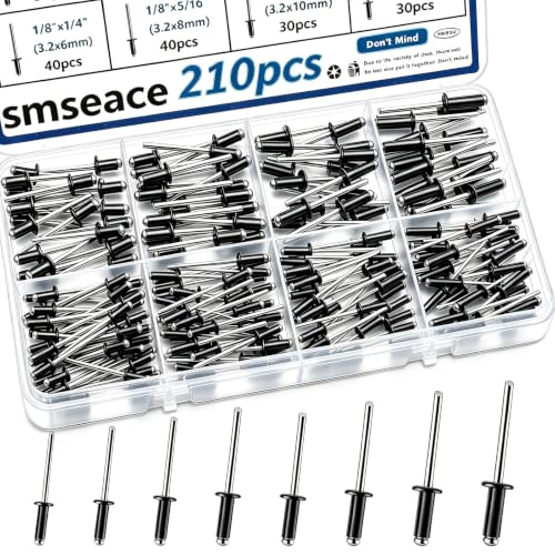 210Pcs Pop Rivets Assortment Kit, 8 Sizes Aluminum Black Rivets - color: 210Pcs