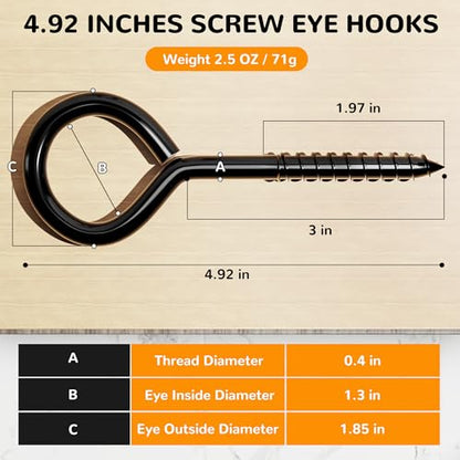 TLAZZ 4 Pack Eye Bolts Screw in Hooks for Hanging Tie-Downs - color: Black