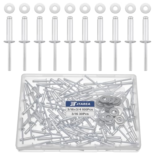 130pcs 3/16" x 3/4" Silver Aluminum Pop Rivets with Stainless Steel Washers 4.8 x 20mm Blind Rivet Assortment Kit - size: 3/16*3/4