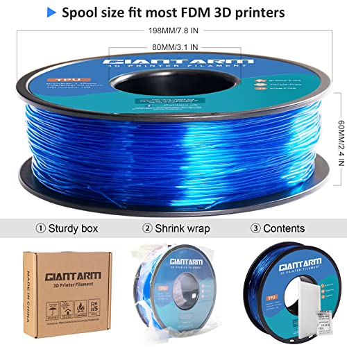 GIANTARM 95A TPU 3D Printer Filament 1.75mm, 1kg, Clear Blue, +/- 0.03mm - color: Tpu Blue