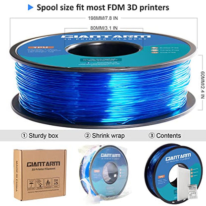 GIANTARM 95A TPU 3D Printer Filament 1.75mm, 1kg, Clear Blue, +/- 0.03mm - color: Tpu Blue