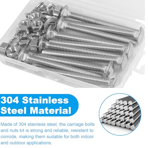 10 Sets 5/16-18 x 3" Carriage Bolts Screws, 304 Stainless Steel - size: 5/16-18 x 3"