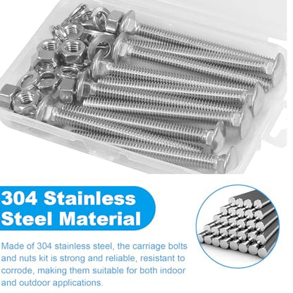 10 Sets 5/16-18 x 3" Carriage Bolts Screws, 304 Stainless Steel - size: 5/16-18 x 3"
