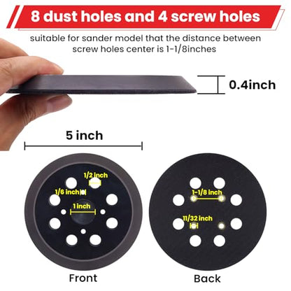 5 Inch 8 Hole Hook and Loop Sander Replacement Backing Pad