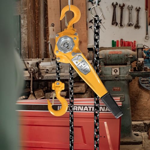 YELLOW JACKET 1.5 Ton Manual Lever Chain Hoist, G80 Galvanized Carbon Steel with Weston Double-Pawl Brake, Chain Come Along and Safety Measures for Chain Fall - size: 1-1/2 Ton 5FT
