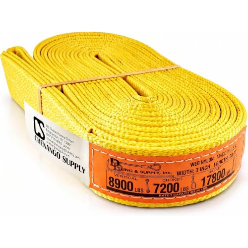 DD Sling 3 Inch x 30 Foot Nylon Lifting Sling – USA Made, 8,900 lb Vertical, 7,200 lb Choker, 17,800 lb Basket – 2-Ply Heavy Duty 900 Webbing, Type 3 Flat Eye & Eye Rigging Sling - size: 3"x30'