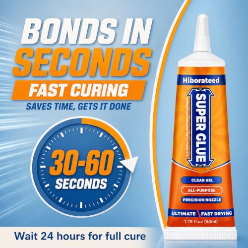 Super Glue Gel, 50g (1.76 oz) Clear Non-Drip Adhesive with Precision Tip
