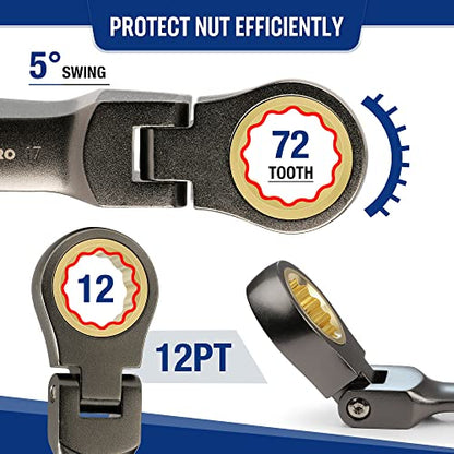 WORKPRO 8 Piece Flex Head Stubby Ratcheting Wrench Set, Metric 9-17mm - size: Metric, style: Nickel-plated