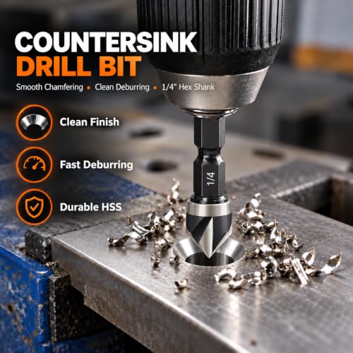 THINKWORK 10Pcs Step Drill Bit & Countersink Set, HSS Four Spiral Flute - size: 1/8"-1-3/8" (10Pcs)