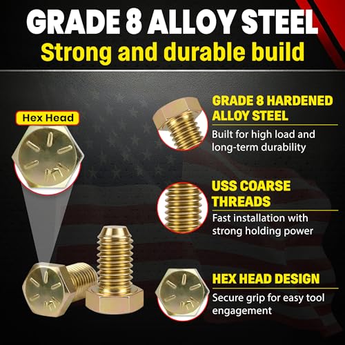 Chenango Supply 1/4-20 x 1/2" Grade 8 Hex Head Bolts - size: 1/4-20x1/2 50pcs