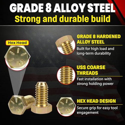 Chenango Supply 1/4-20 x 1/2" Grade 8 Hex Head Bolts - size: 1/4-20x1/2 50pcs