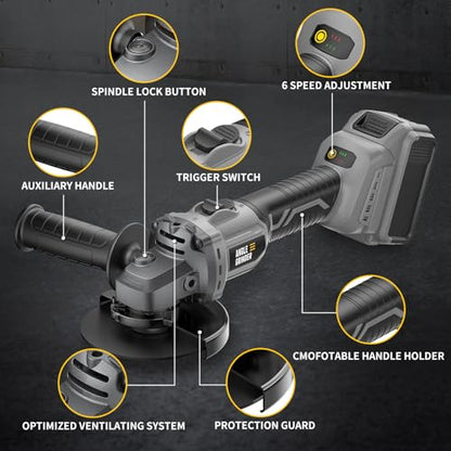 Cordless Angle Grinder 4-1/2" Compatible with DEWALT 20V MAX Battery - color: Deep Grey