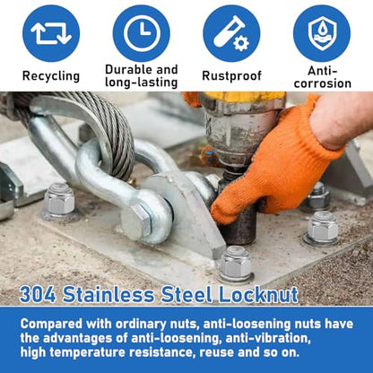 191 Pack 304 A2-70 Metric Nylon Lock Nuts - color: Silver, size: Metric