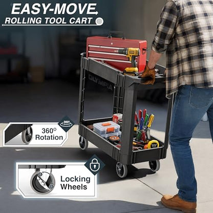 Olympia Tools HDPE Rolling Garage Utility Cart, 2 Shelves, 500 Lb, Black - size: 500 Lb