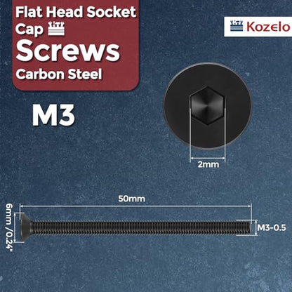 50Pcs[M3-0.5x50] Flat Head Socket Cap Screw Countersunk Bolt - size: M3-0.5x50mm