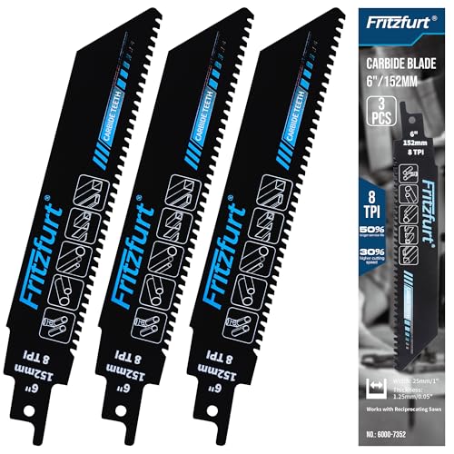 6-Inch Carbide Teeth Reciprocating Saw Blades, 8 TPI Metal Cutting Blade, 3 Pack – for Stainless Steel, Cast Iron, and High-Strength Alloys - size: 3pcs 6" 8TPI