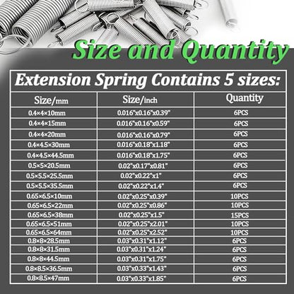 133PCS Extension Spring Assortment Kit 18 Different Sizes - size: 133PCS（18 Sizes)