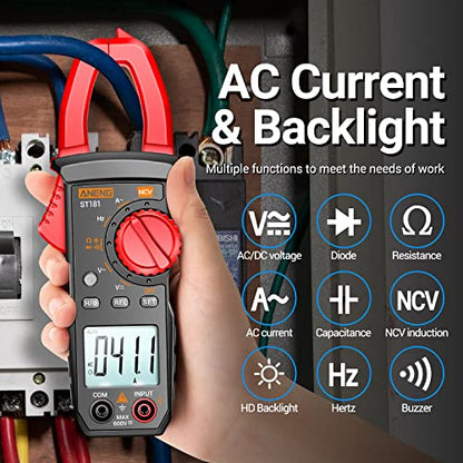ST181 Clamp Meter with VD807 Non Contact Voltage Tester Measures AC Current, AC/DC Voltage,Capacitance, Resistance, Diodes, Continuity Frequency Backlight Electrican Tools,Pocket-Sized Pen Test
