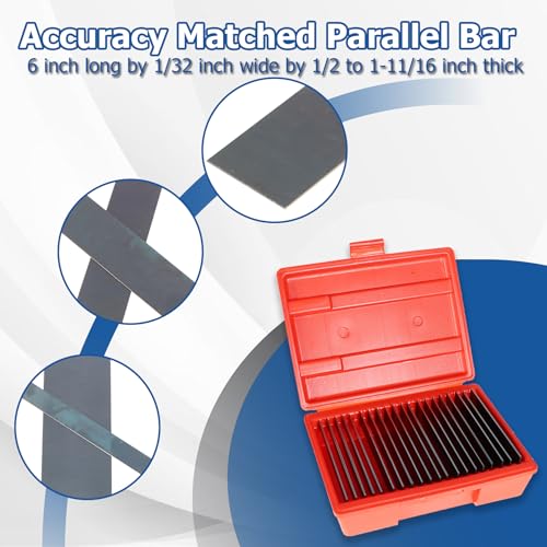 WFLNHB Parallel Blocks 20 Pairs 1/32 Inch Steel Parallel Block Set 0.0001 Inch Hardened Accuracy Machinist Tools in Case