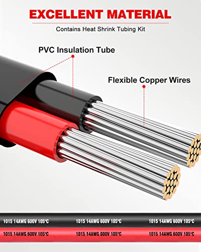 NAOEVO 14 Gauge Wire 2 Conductor, 14 Gauge Automotive Wire 12V Cable, 30FT - size: 30ft, style: 2C-14AWG