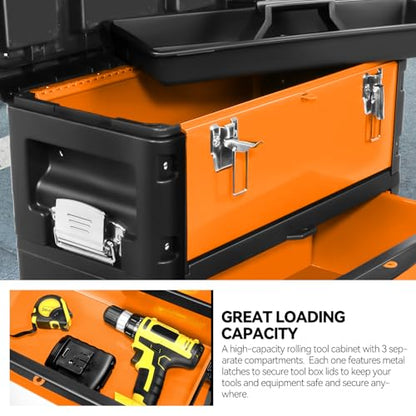 Auto Dynasty 3-Tier Rolling Trolley Tool Box Stackable w/Wheels, Orange - color: Orange