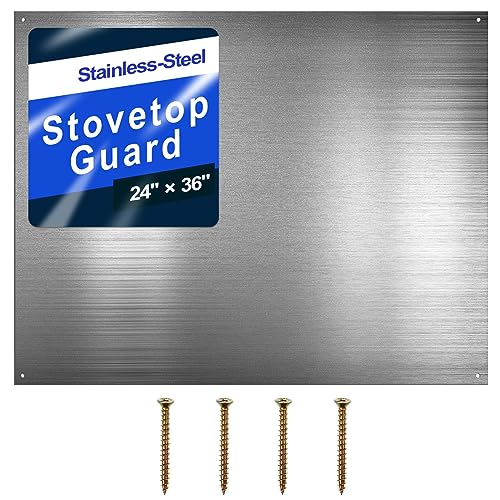Pelopy 24 by 36 Inch Reversible Stainless Steel Backsplash Metal Backsplash Kitchen Stove Behind Metal Sheet Panels with 4 Pre Drilled Holes and Screws for Wall Protector(1 Pack)