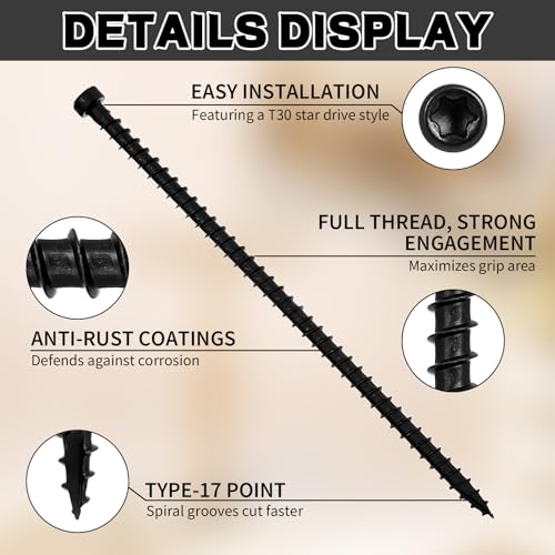 100 Pcs Truss Screws,6 Inch Structural Screws for Truss Rafter to Plate and Stud to Plate Connections,Clear Zinc (Black Topcoat) - color: Black Topcoat