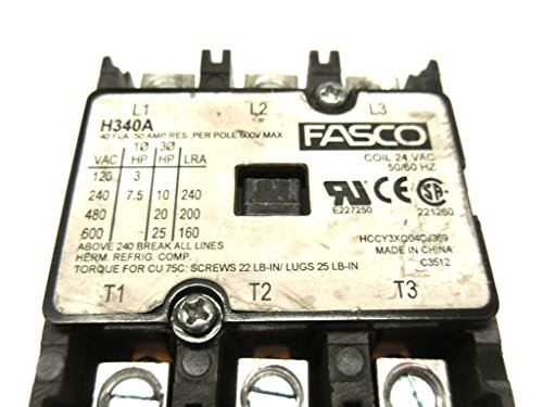 Fasco H340A 3 Pole 40 Amp 24 Coil Votage Contactor - H340A