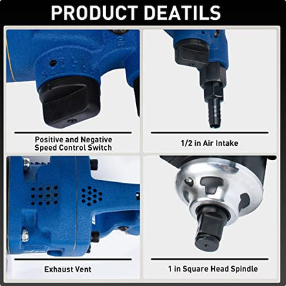 1 Inch Air Impact Wrench, High Torque Pneumatic Impact Wrench with D Handle, Torque Output Up to 2100 ft lb