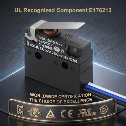 IP67 Waterproof Micro Switch, UL Recognized Component 3Pin Pre-Wired - size: WS1-Hinge Lever