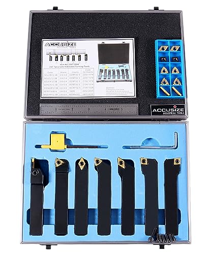 Accusize 3/4 in Shank Indexable Carbide Turning Tool Set, 2387-2006PLUS - size: 7 plus 10 Inserts, for Steel