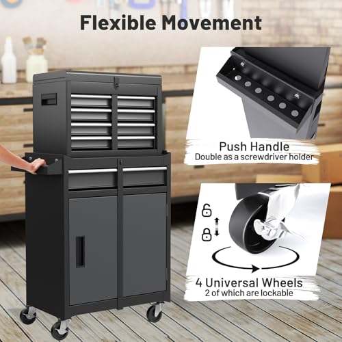 IRONMAX 2-in-1 Detachable Rolling Metal Tool Chest, 5 Drawers, Grey - color: Grey
