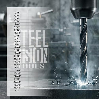 Steel Vision 29pc Hyper-Step M35 Cobalt Drill Bit Set, AlTiN Coated, 1/16" to 1/2" by 64ths, Split Point Metal Drill Bits for Stainless Steel, Hardened Steel, Cast Iron - style: 29 pc Stepped Drill