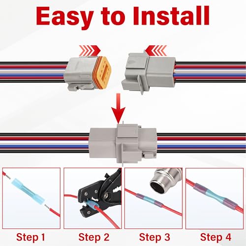 Deutsch DT 8 Pin Wiring Harness Connector 6 Kits, Deutsch Male Female 2 Wire Way Waterproof Automotive Electrical Connector 16 AWG with Heat Shrink Tubing for Car Truck Boat, Grey - color: 6 Sets-Grey, size: 8Pin
