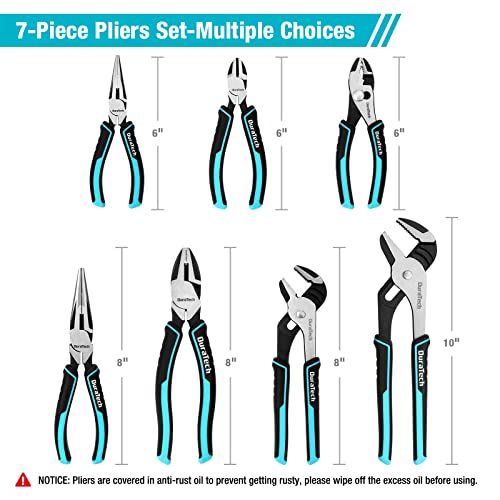 DURATECH 7-Piece Pliers Set with Rolling Pouch,Cr-Ni Construction