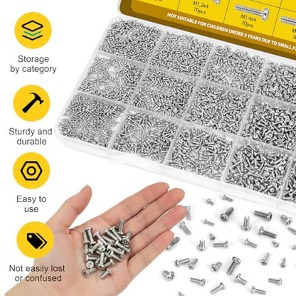 1140pcs M1 M1.2 M1.4 M1.6 M1.7 Micro Mini Pan Head Machine Screws Kit - size: M1M1.2M1.4M1.6M1.7 1140pcs