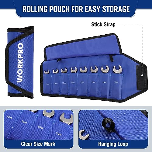 WORKPRO 8 Piece Flex Head Stubby Ratcheting Wrench Set, Metric 9-17mm - size: Metric, style: Nickel-plated