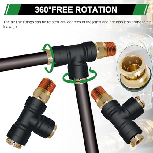 DOT Air Brake Line Tee Fittings 3PCS, 3/8" OD × 1/4" Side NPT - color: 3/8" * 3/8" * 1/4" Side NPT 3PCS