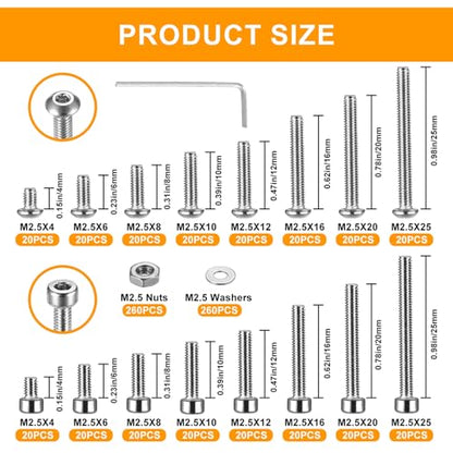 840Pcs Silver Stainless Steel M2.5 Hex Socket Screws & Nuts Assortment Kit - color: M2.5 840 Silver