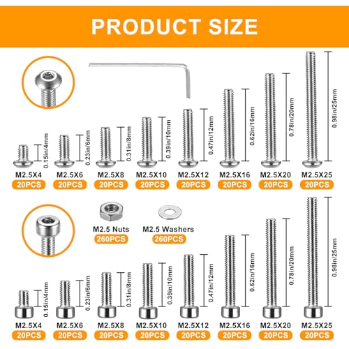 840Pcs Silver Stainless Steel M2.5 Hex Socket Screws & Nuts Assortment Kit - color: M2.5 840 Silver