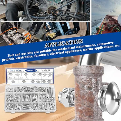 516Pcs Nuts and Bolts Assortment Kit, Phillips Pan Head, Silver - color: 516pcs-Silver