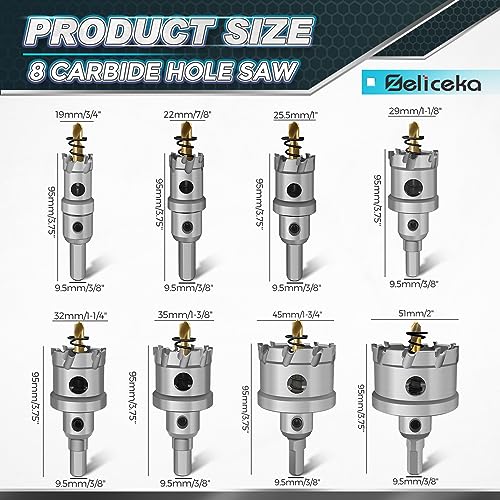 TCT Carbide Hole Saw Kit for Hard Metal, 12 pcs Heavy Duty Carbide Tungsten Carbide Tipped Hole Saw Set, with 1 Aluminum Box 2 Extra Pilot Drill Bits and 2 Hex Key - color: 10PCS(3/4"-2")