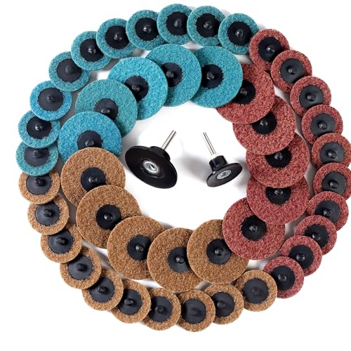 2 and 3 Inch Ssanding Disc 47Pcs Assorted Quick Change Sanding Discs Set with 1/4" Shank Holder Die Grinder Sanding Disc Surface Conditioning Discs for Burr Finish Rust Paint Removal - style: 47PCS（2" and 3" set）
